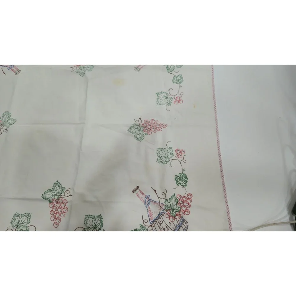 Vintage Hand Embroidered Grapes Wine Tablecloth Square 33